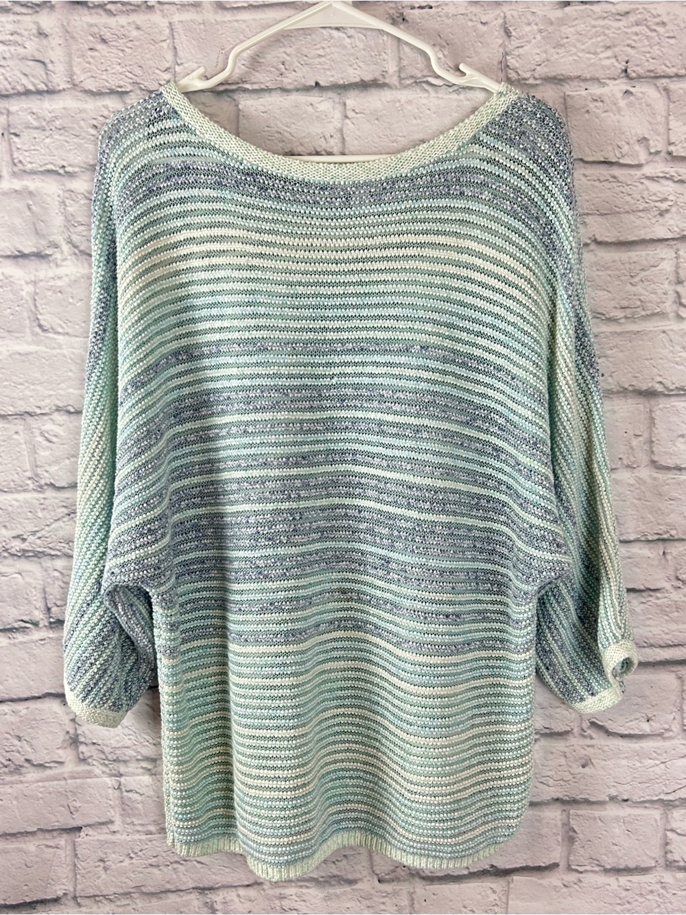 Pure Jill J Jill Mint Blue Striped Cotton Linen Dolman Sweater M
